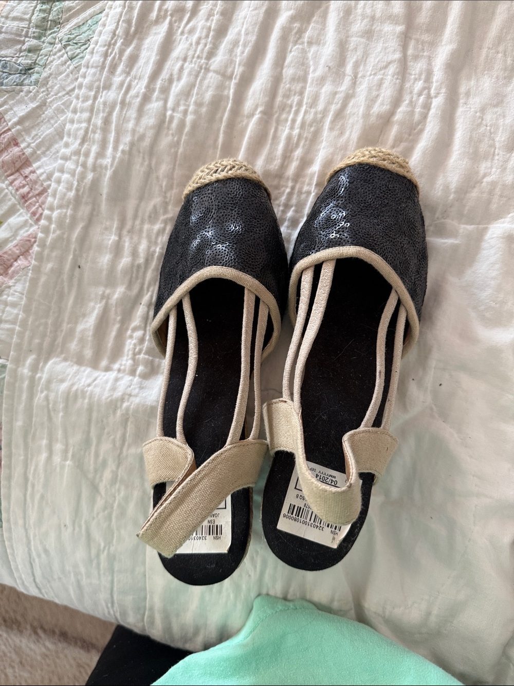 Joan Boyce Stacy Square B Black Sequin Espadrille Slingback Flats - Women's